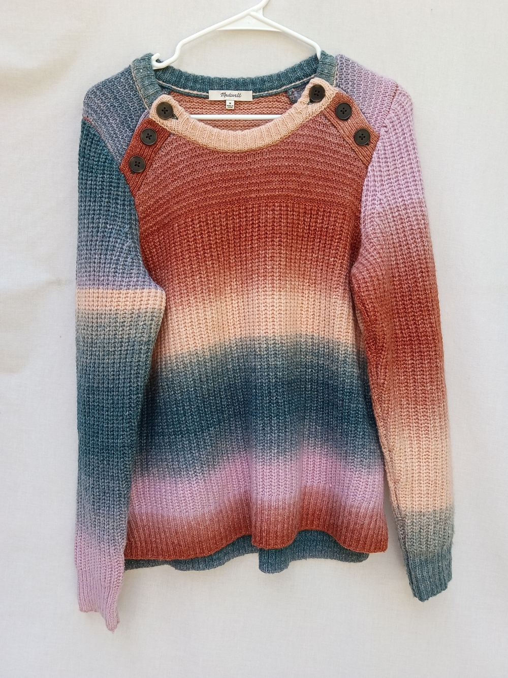 Madewell Multicolor Ombre Crewneck Knit Sweater with Button-Shoulder Boho Y2K M